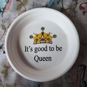 Good To Be Queen Cat Food Dish Trinket Tray Crazed Blue Sky Brand